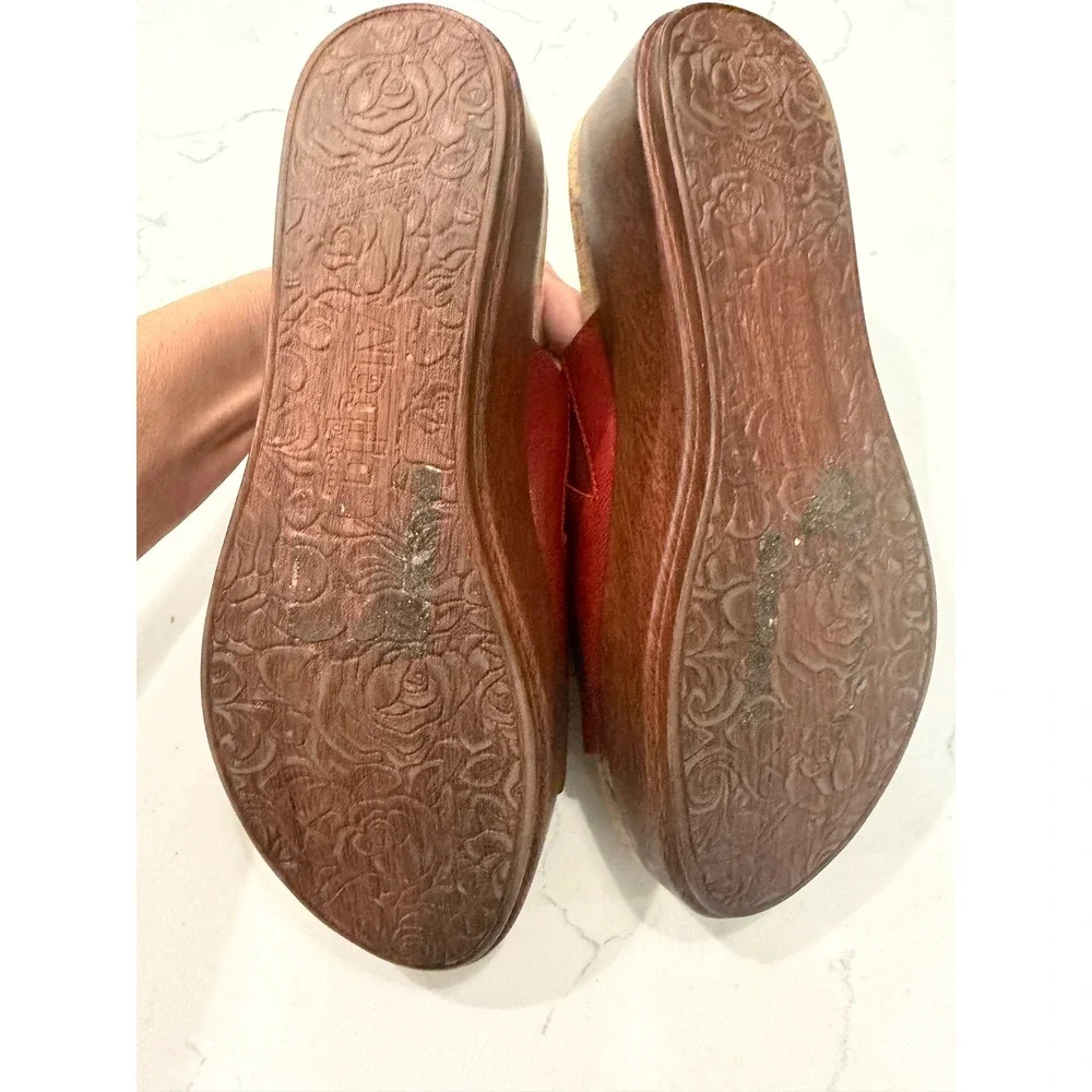 Alegria Red Leather Cork Wedge Slide Sandals TRI-6107 Womens 38